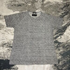 Wings + Horns Knit T Shirt Mens Large Gray Cotton Short Sleeve Ribbed Shirt